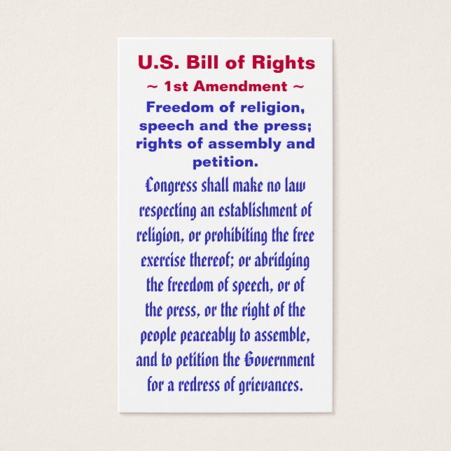 U.S. Bill of Rights, ~ Erster (1.) Änderungsantrag (Vorderseite)