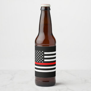 U.S. Flag Thin Red Line Symbolic Memorial auf eine Bierflaschenetikett