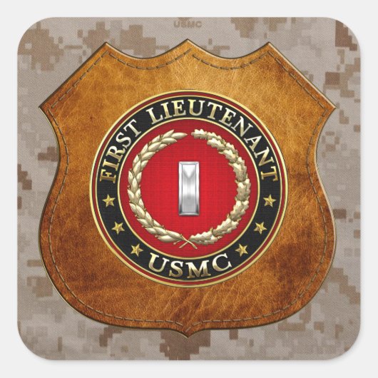 U.S. Marines: Erster Leutnant (USMC 1stLt) [3D] Quadratischer Aufkleber (Vorderseite)