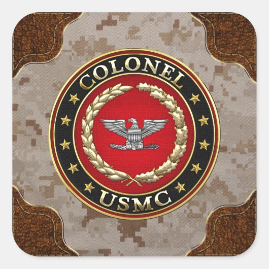 U.S. Marines: Oberst (USMC Col) [3D] Quadratischer Aufkleber (Vorderseite)