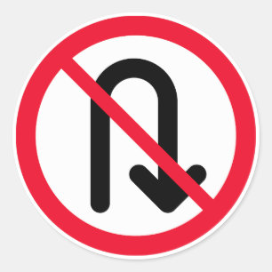 U Turn Verbotene Unterzeichnung Klassische Round Runder Aufkleber
