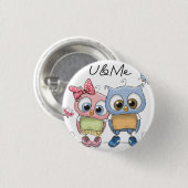 U und Me Twin Owls Pinback Button - Cute Forest Bi (Vorne & Hinten)