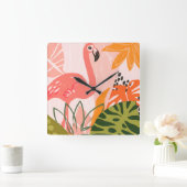 UA Jungle Flamingo II Quadratische Wanduhr (Zuhause)