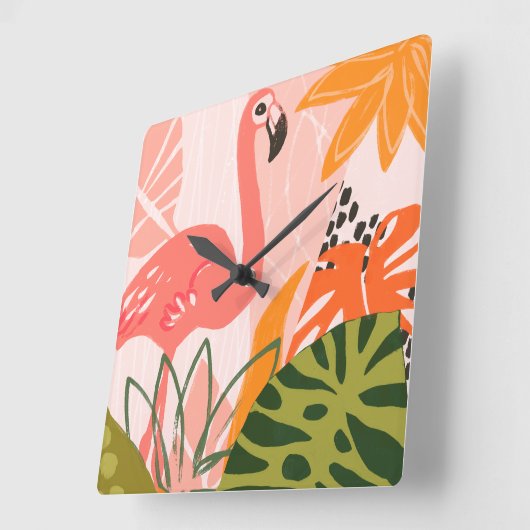 UA Jungle Flamingo II Quadratische Wanduhr (Winkel)