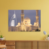 UAE, Dubai. Moschee im Abend mit Burj al Arab Leinwanddruck (Insitu (Wohnzimmer))
