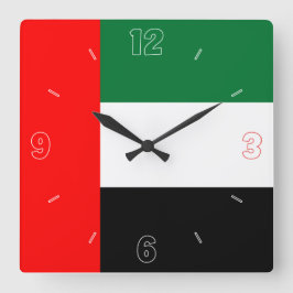 UAE Flag Red Black Green White Numbers Patriotic Quadratische Wanduhr