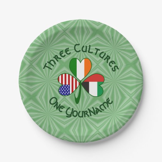 UAE Irish USA Flags Kleeblatt Personalisiert Pappteller (Vorderseite)