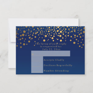 UAWG 2 Marineblau-u. Confetti-Goldpunkt-Hochzeit RSVP Karte