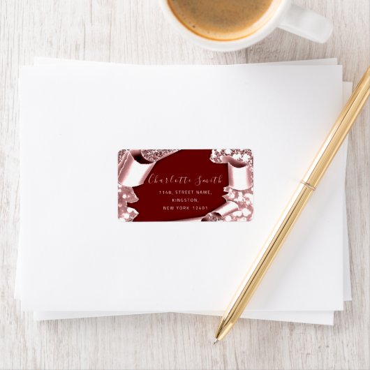 UAWG 3D Frame Glitzer Rose Roya Burgundy Label Adressaufkleber (Insitu)