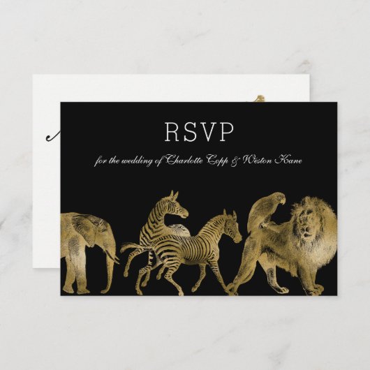UAWG African Animals Zoo Wedding Gold RSVP Karte (Vorne/Hinten)