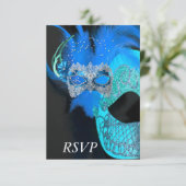 UAWG Aquamarin Blue Black Masken Masquerade Ball P RSVP Karte (Stehend Vorderseite)