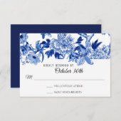 UAWG Asian Influenza Navy Blue Floral Chinoiserie Einladung (Vorne/Hinten)