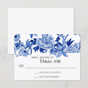 UAWG Asian Influenza White Blue Floral Chinoiserie Einladung