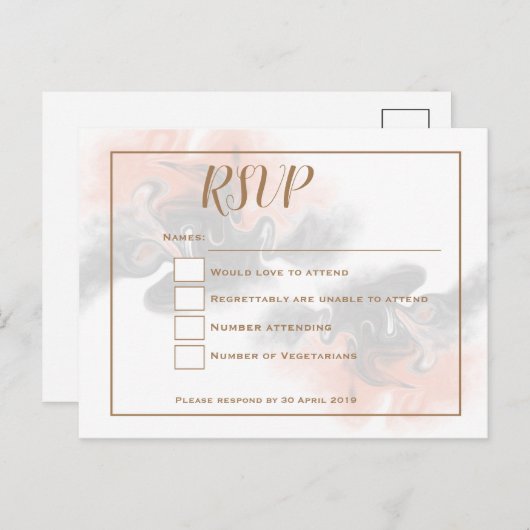 UAwg aus Pfirsich und weichem grauem Marmor/Goldty Postkarte (Vorne/Hinten)