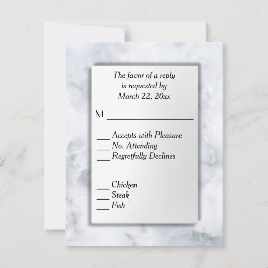 UAwg aus weißem Marmor mit Menü RSVP Karte (Vorderseite)