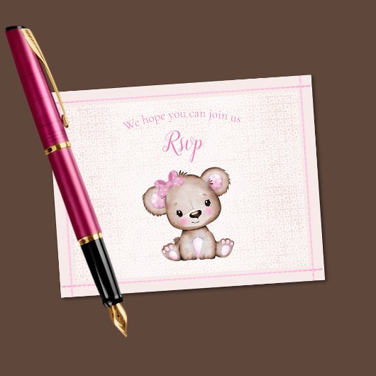 UAWG Baby Dusche Niedlich Girl Bear RSVP Karte