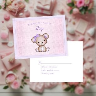 UAWG Baby Dusche Niedlich Girl Lila Bear RSVP Karte