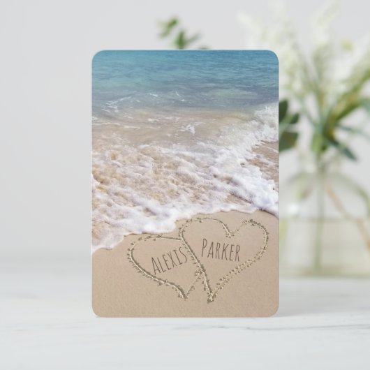 UAWG Beach Hochzeit mit Herzen Einladung (Stehend Vorderseite)