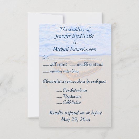 UAWG Beach Wedding Heart in Sand RSVP Karte (Rückseite)