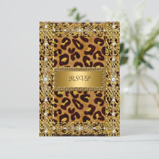 UAWG Birthday Party Gold Black Leopard RSVP Karte (Stehend Vorderseite)
