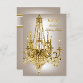UAWG Birthday Party Gold Metallic Chandelier 2 RSVP Karte (Vorne/Hinten)