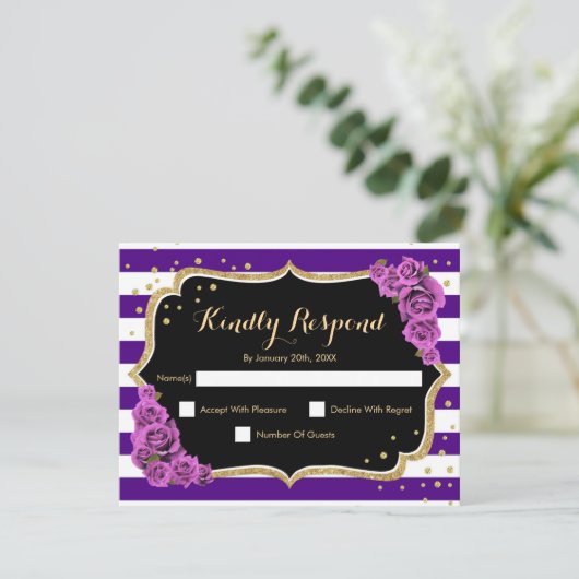 UAWG Birthday Party - Lila Gold Black Card Einladung (Stehend Vorderseite)