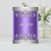 UAWG Birthday Party Lila Silver Diamond RSVP Karte (Stehend Vorderseite)