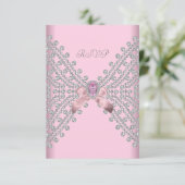 UAWG Birthday Party Pink Silver White Diamond 2 RSVP Karte (Stehend Vorderseite)