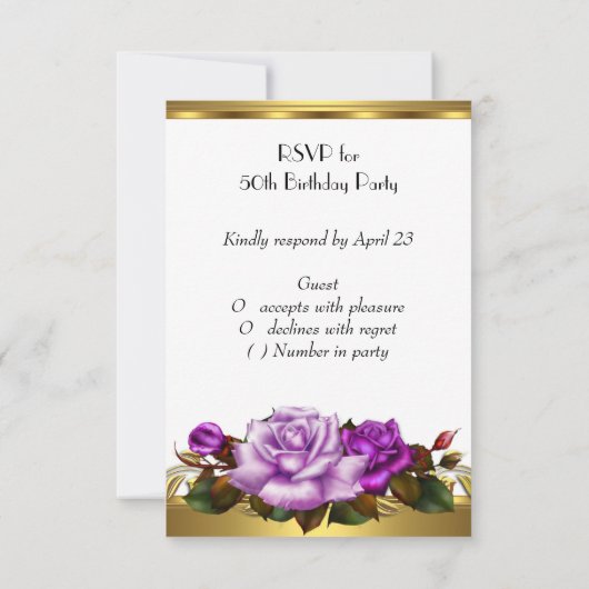 UAWG Birthday Party Rose Lila Gold Black RSVP Karte (Rückseite)