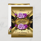 UAWG Birthday Party Rose Lila Gold Black RSVP Karte (Vorne/Hinten)