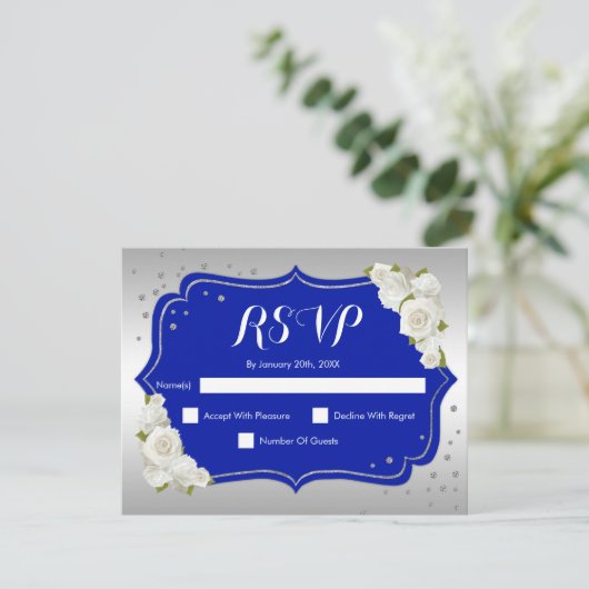 UAWG Birthday Party - Royal Blue Silver White Card Einladung (Stehend Vorderseite)