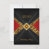 UAWG Birthday Red Gold Black Leopard Jewel RSVP Karte (Vorderseite)