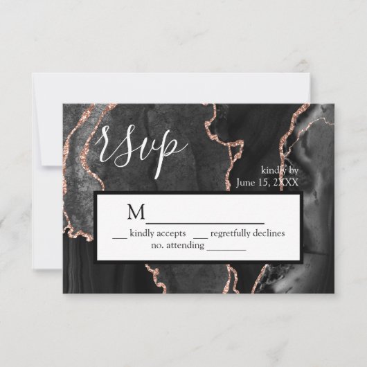 UAWG Black Agate Rose Gold Glitzer Response Card RSVP Karte (Vorderseite)