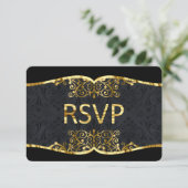 UAWG Black Gold Damask Elegantes Hochzeitsempfang Einladung (Stehend Vorderseite)