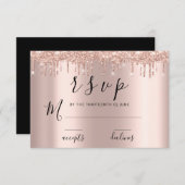 UAWG Black Rose Gold Glitzer Tropfen RSVP Karte (Vorne/Hinten)