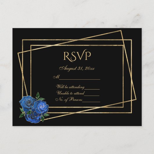 UAWG Black und Gold mit Royal Blue Glam Rose Postkarte (Vorderseite)