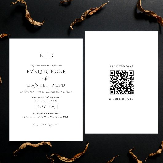 UAWG Black & White Wedding Einladung mit QR Code