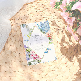 UAWG | Blaues und Lila Wasserfarbenblühen mit Gold RSVP Karte