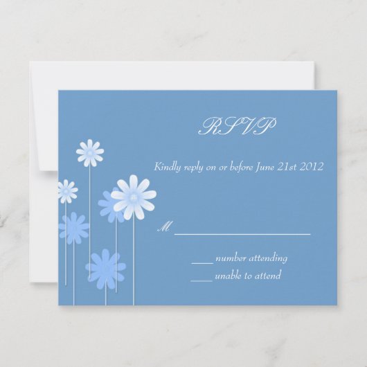 UAWG - Blue Daisy Wedding Response Card RSVP Karte (Vorderseite)