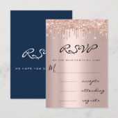 UAWG Blue Navy Rose Tropfen Simly Wedding RSVP Karte (Vorne/Hinten)