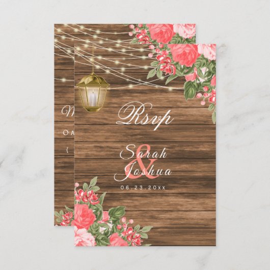 UAWG - Blume aus Holz, Laternen und Korallen RSVP Karte (Vorne/Hinten)