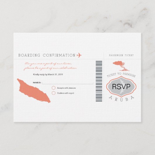 UAWG Boarding Pass auf Aruba RSVP Karte (Vorderseite)