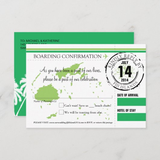 UAWG-Boarding-Pass auf die Fidschi-Inseln Einladung (Vorne/Hinten)