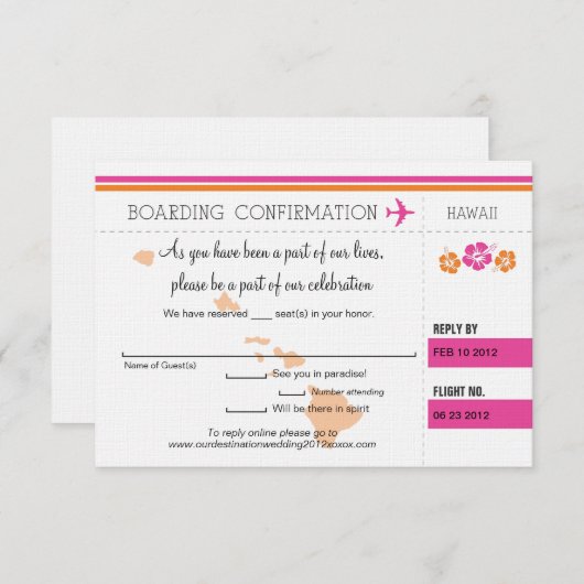 UAWG Boarding Pass bis Hawaii Einladung (Vorne/Hinten)