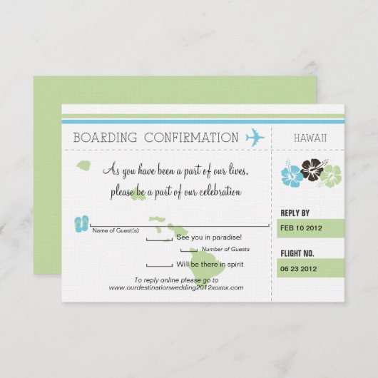 UAWG Boarding Pass bis Hawaii RSVP Karte (Vorne/Hinten)