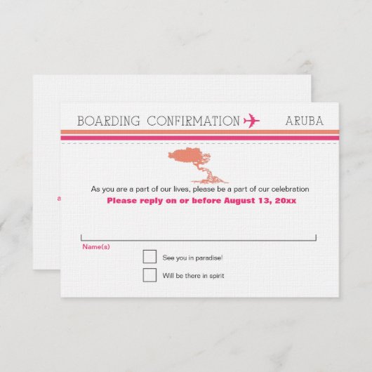 UAWG Boarding Pass to Aruba RSVP Karte (Vorne/Hinten)