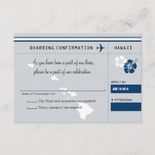 UAWG Boarding Pass to HAWAII Grau und Blau RSVP Karte