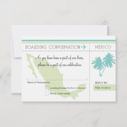 UAWG Boarding Pass TO MEXICO RSVP Karte (Vorderseite)