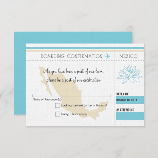 UAWG Boarding Pass TO MEXICO RSVP Karte (Vorne/Hinten)