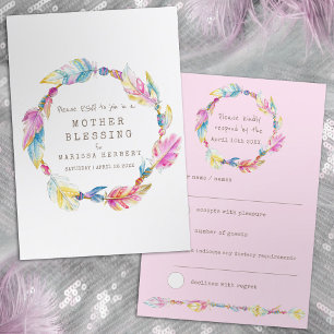 UAWG boho feather rosa Stammesbaby Segen RSVP Karte